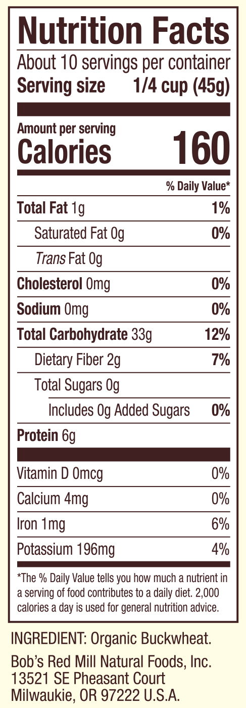 Organic Buckwheat Groats - Nutritional Fact Panel