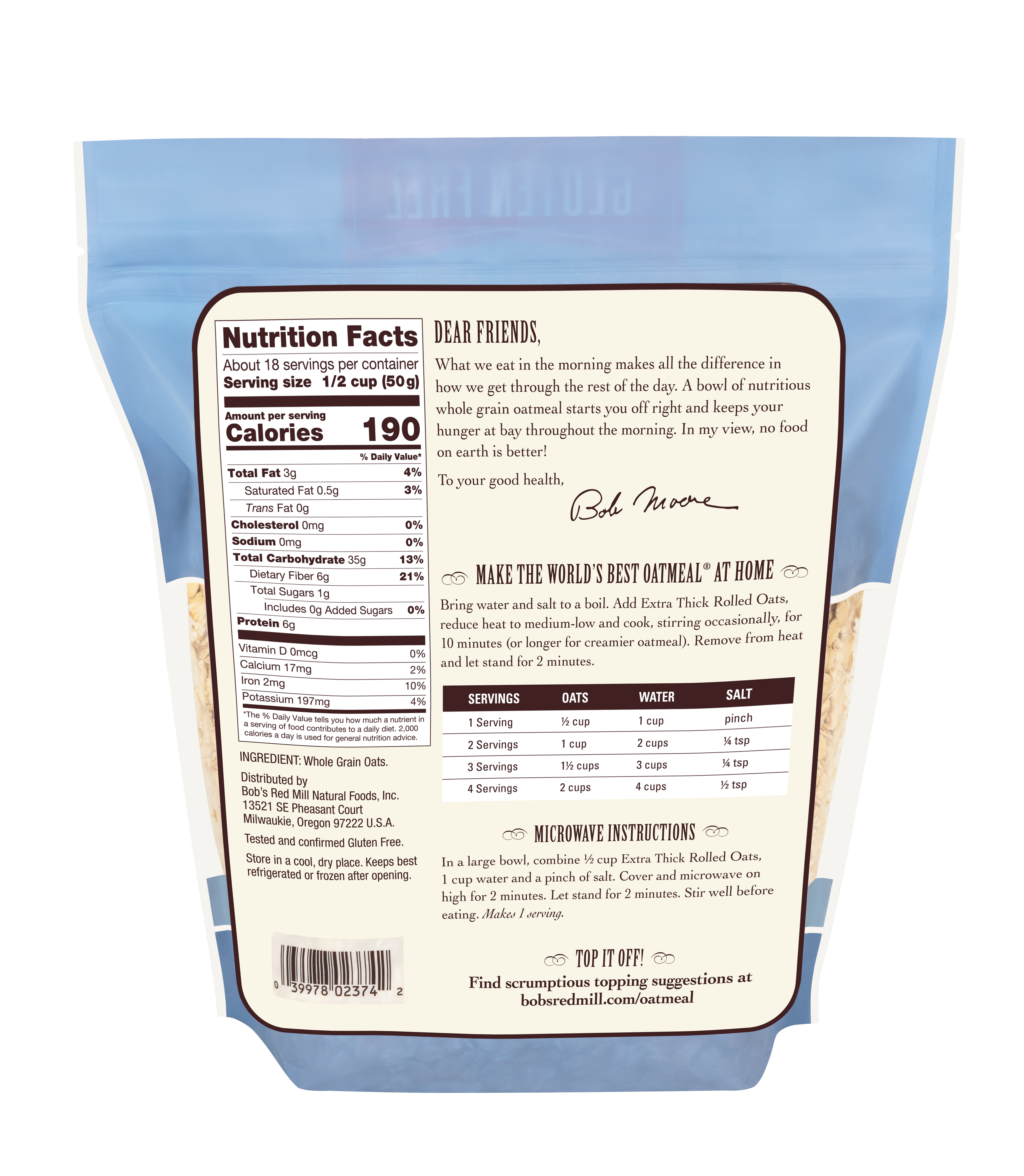 Gluten Free Thick Rolled Oats - back - 32 oz