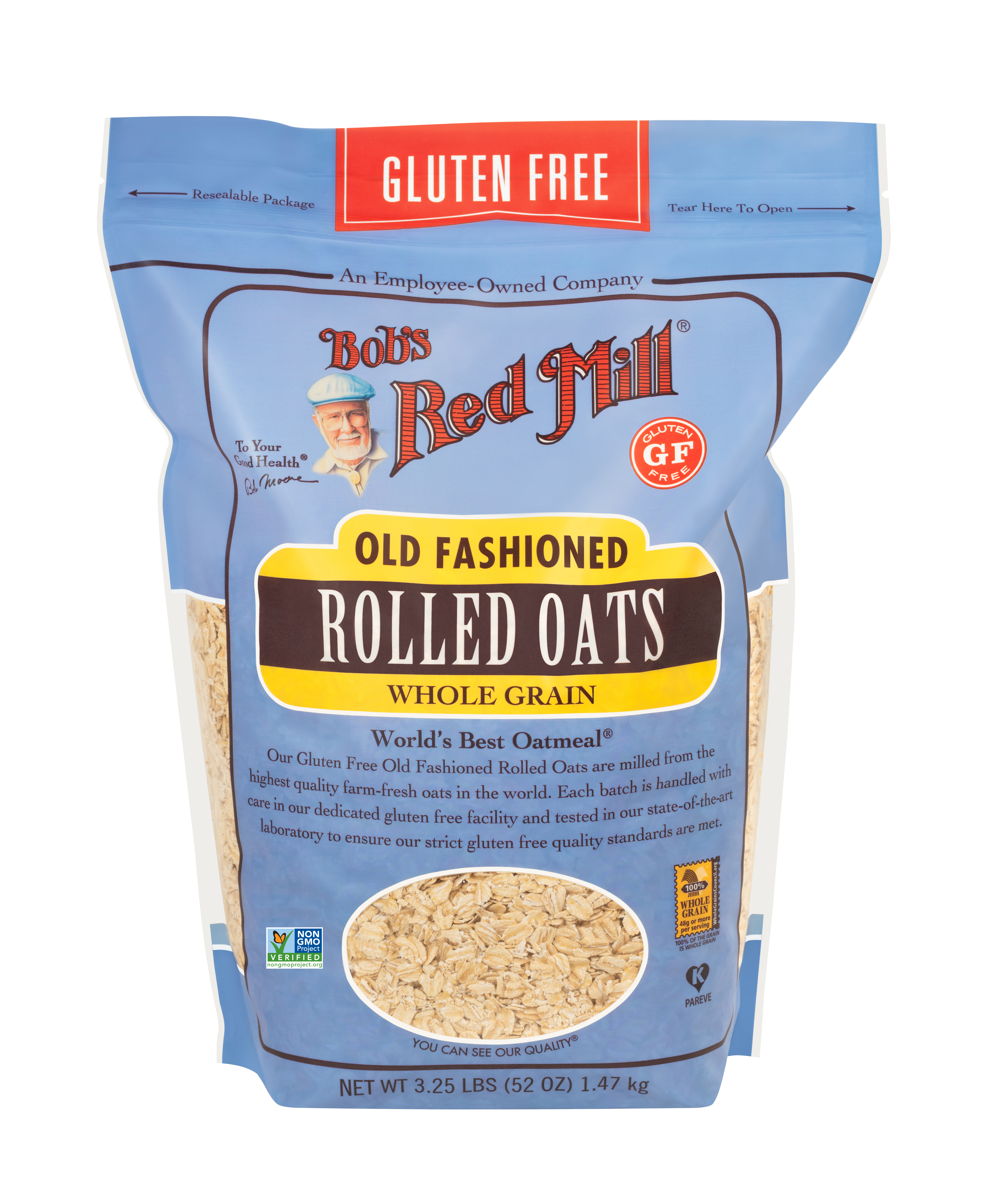 Gluten Free Regular Rolled Oats- front 52 oz
