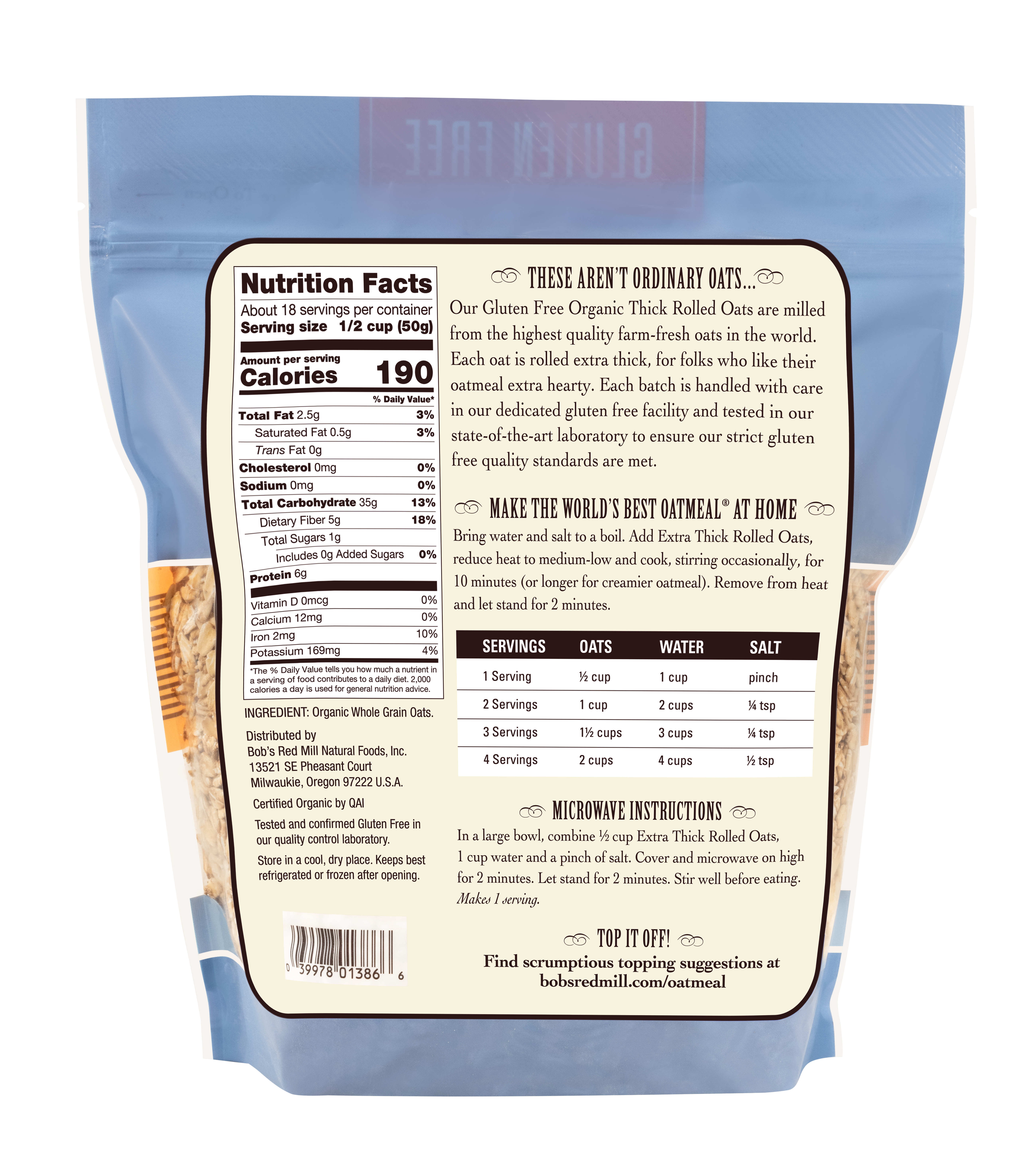 Gluten Free Organic Thick Rolled Oats- back