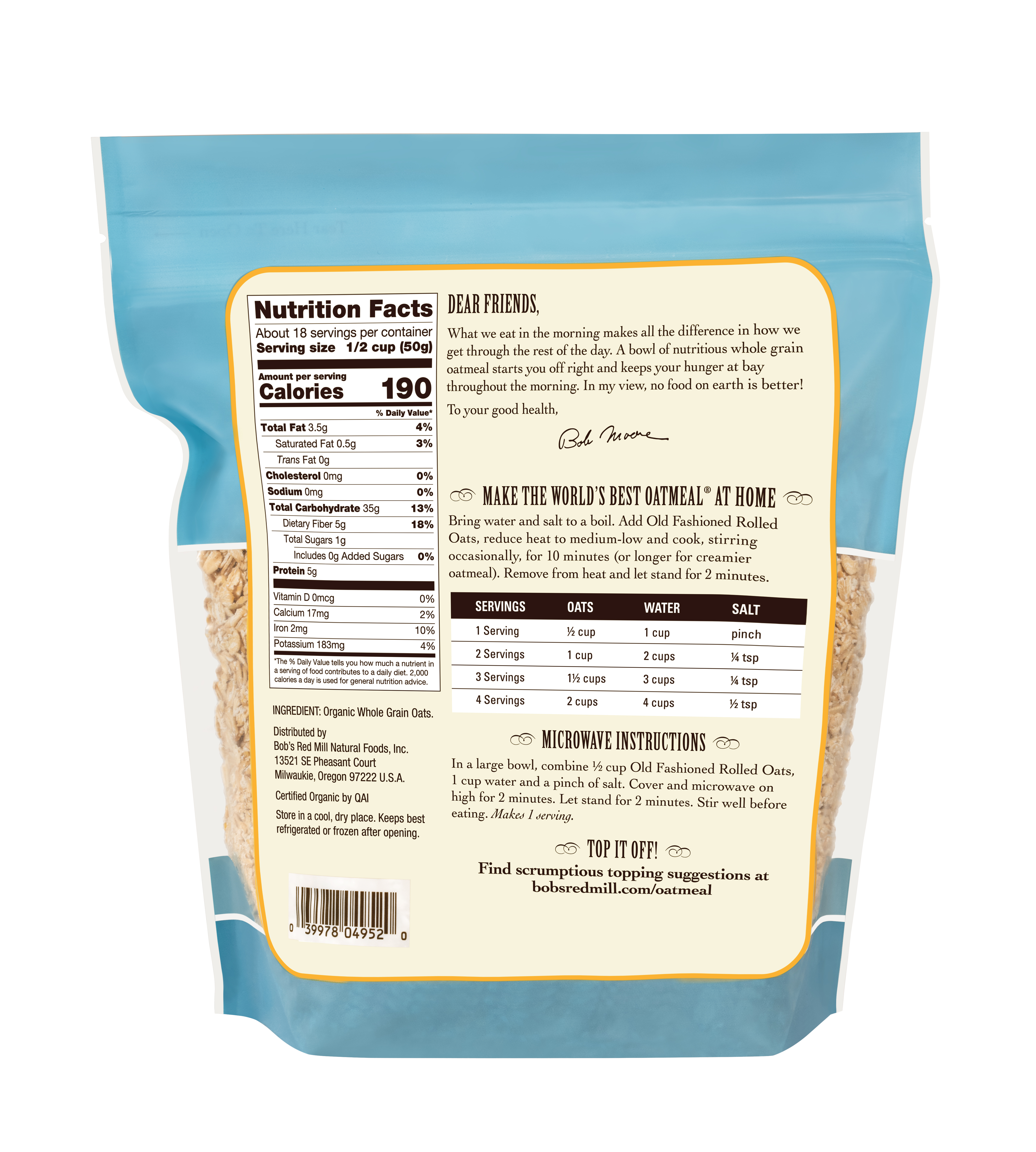 Organic Oats Regular Rolled- back 32 oz