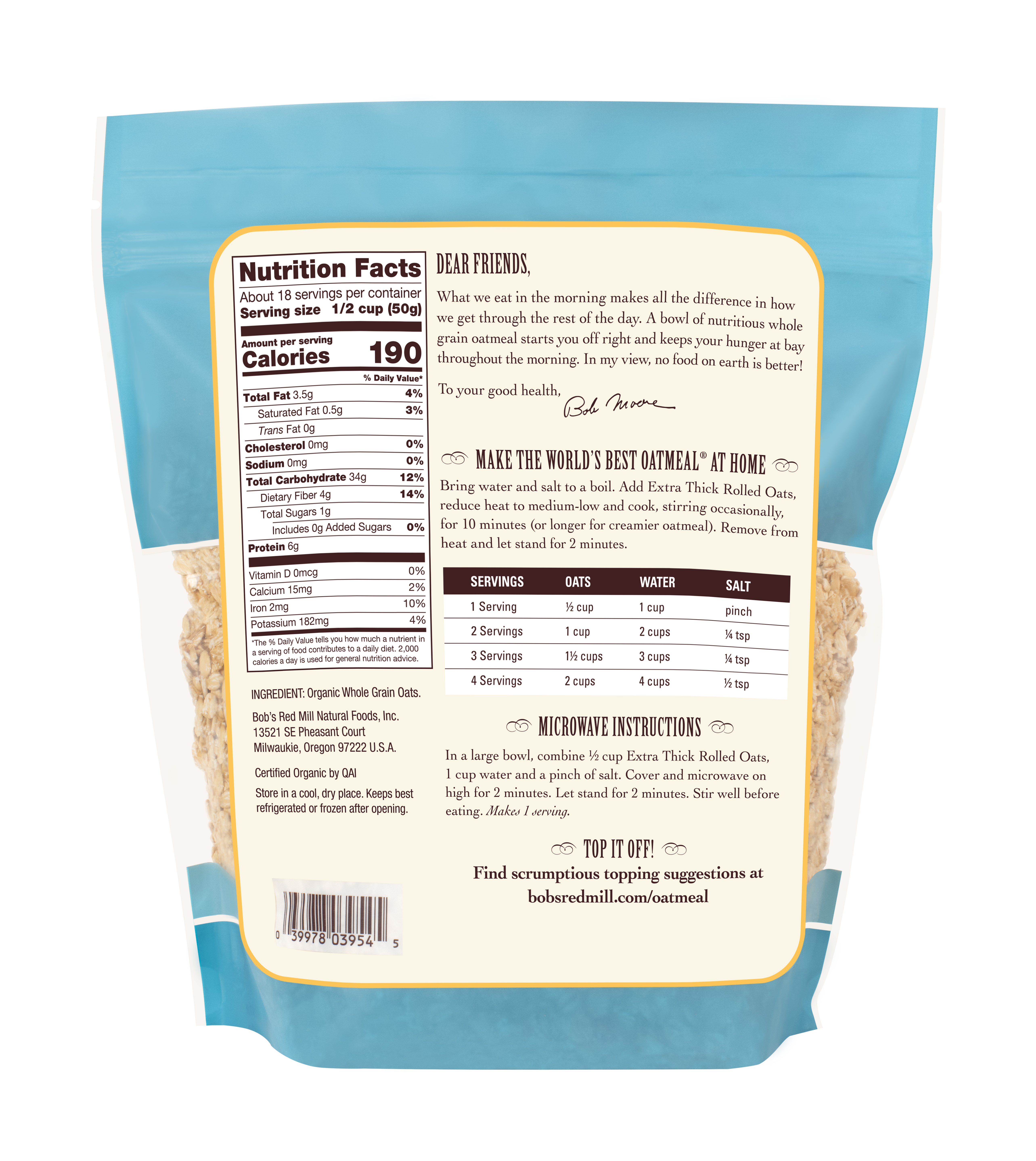 Organic Thick Rolled Oats- back 32 oz