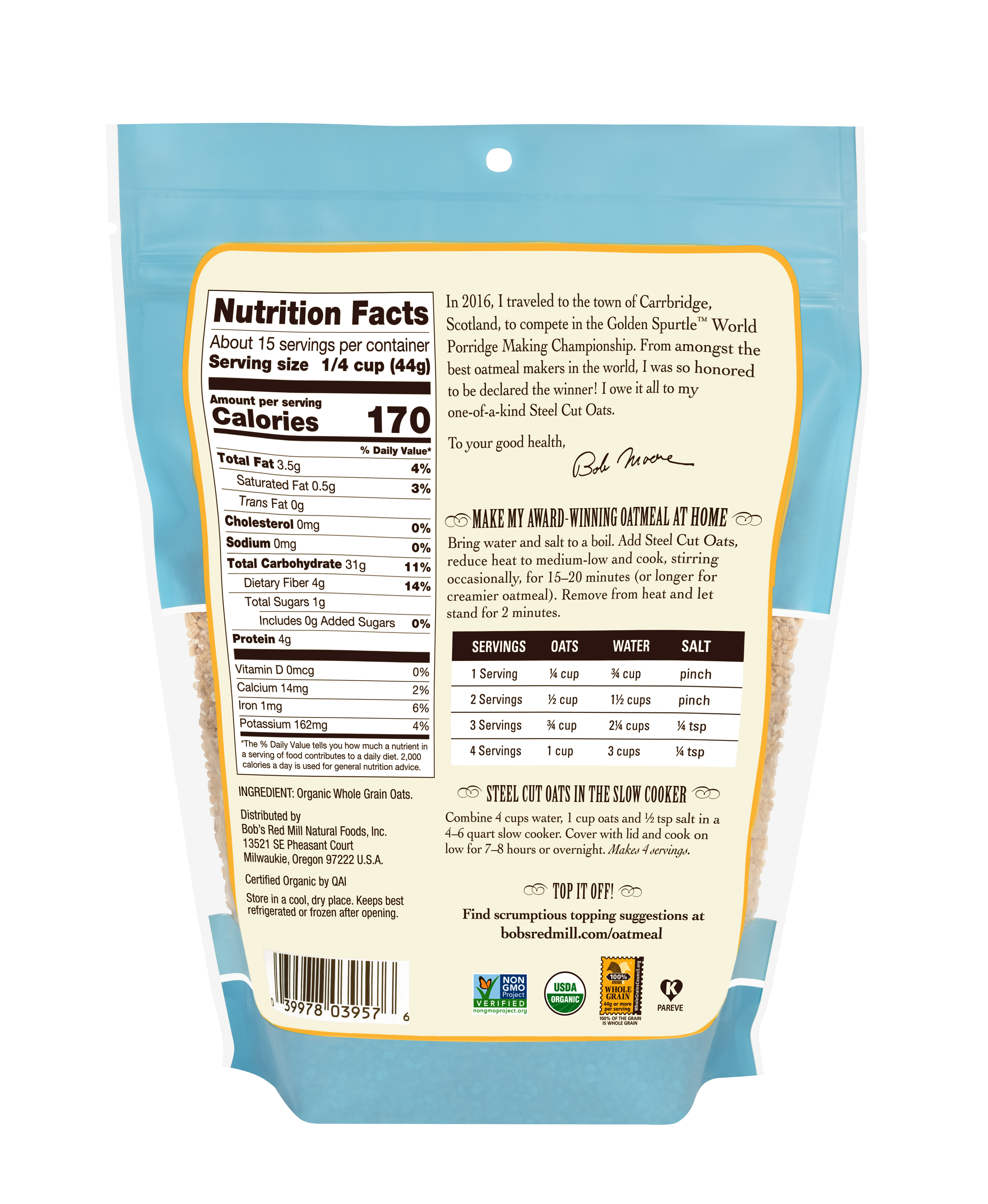 Organic Steel Cut Oats - back - 24 oz