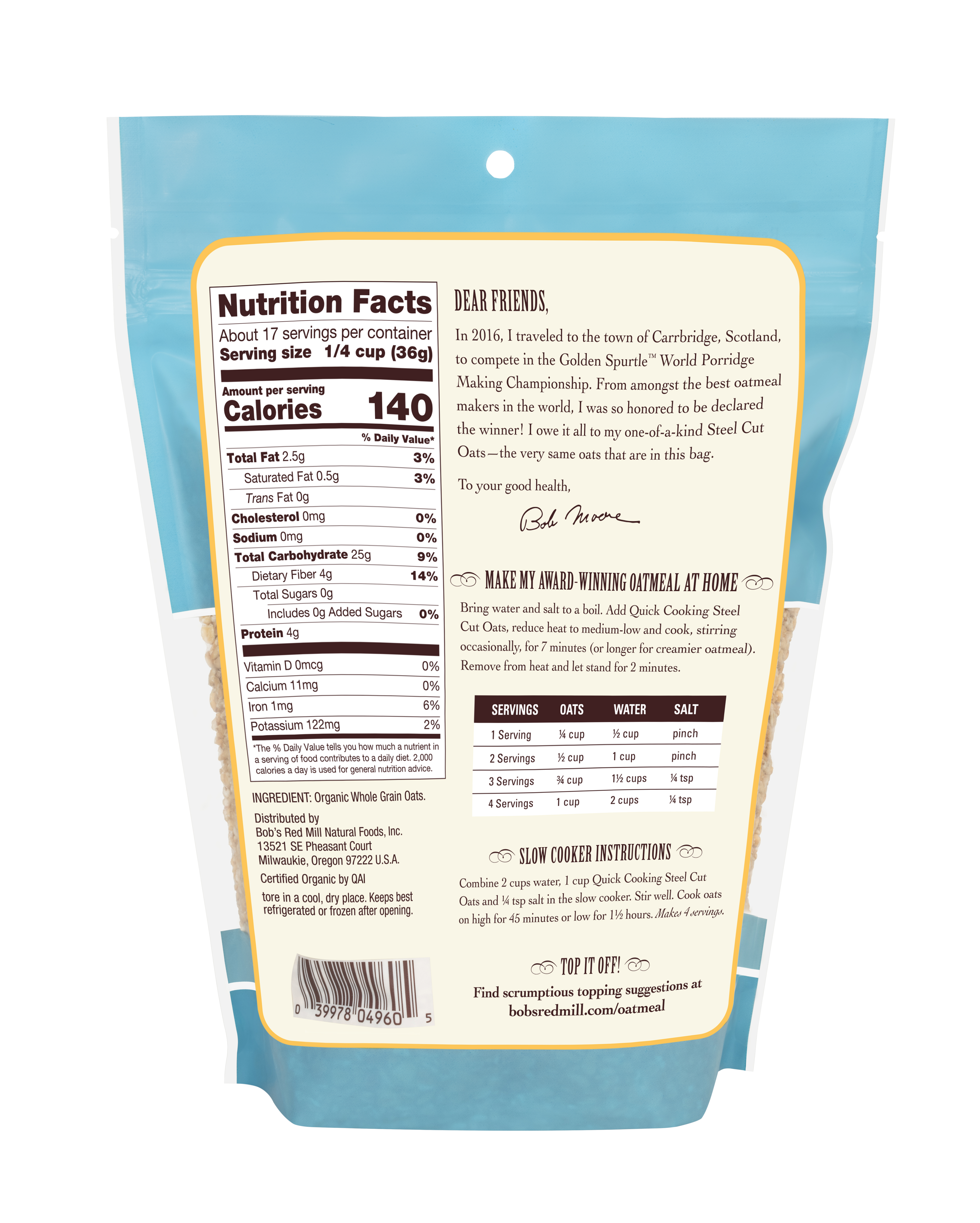 Organic Quick Cooking Steel Cut Oats - back - 22 oz