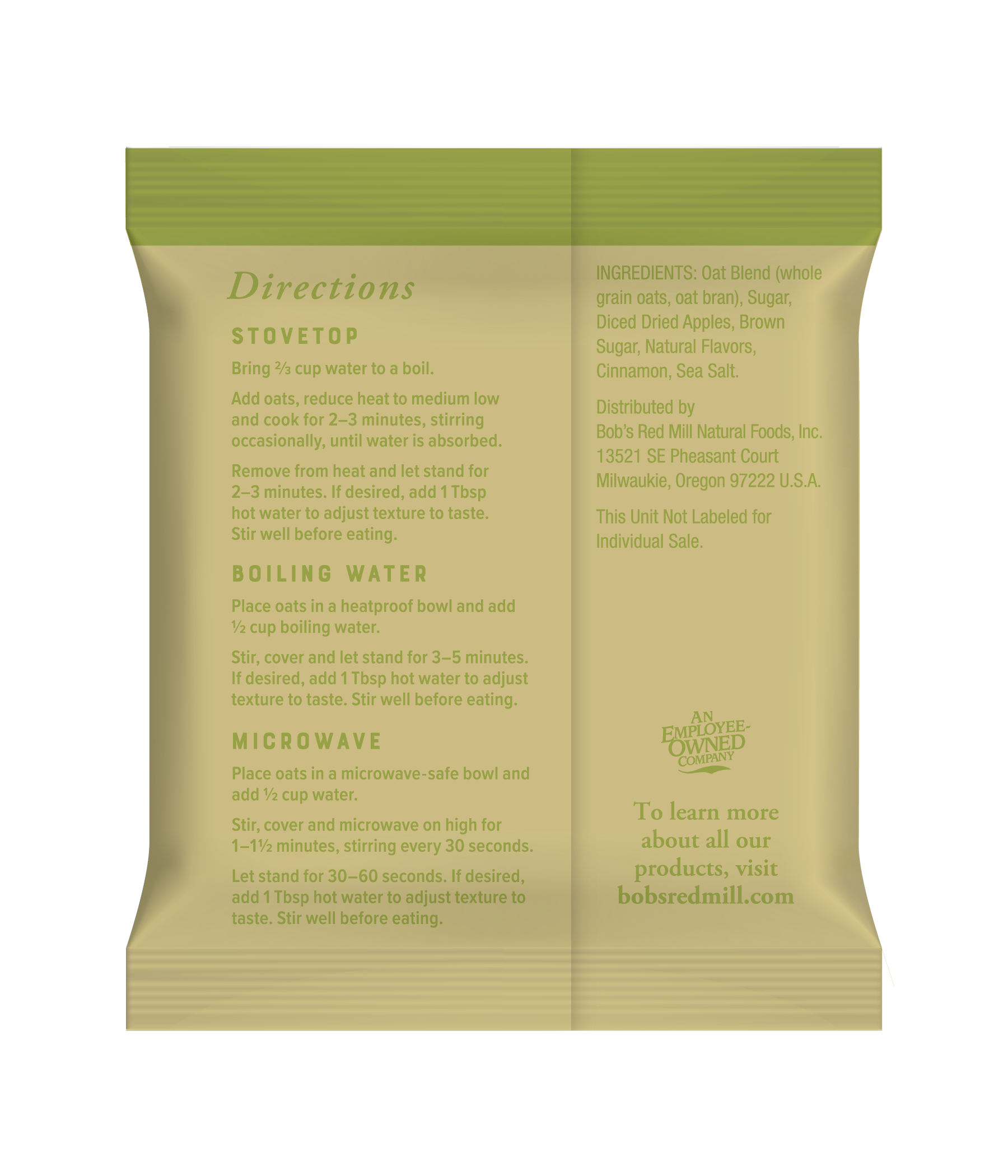 Oatmeal Packet Apple Cinnamon Sachet Back