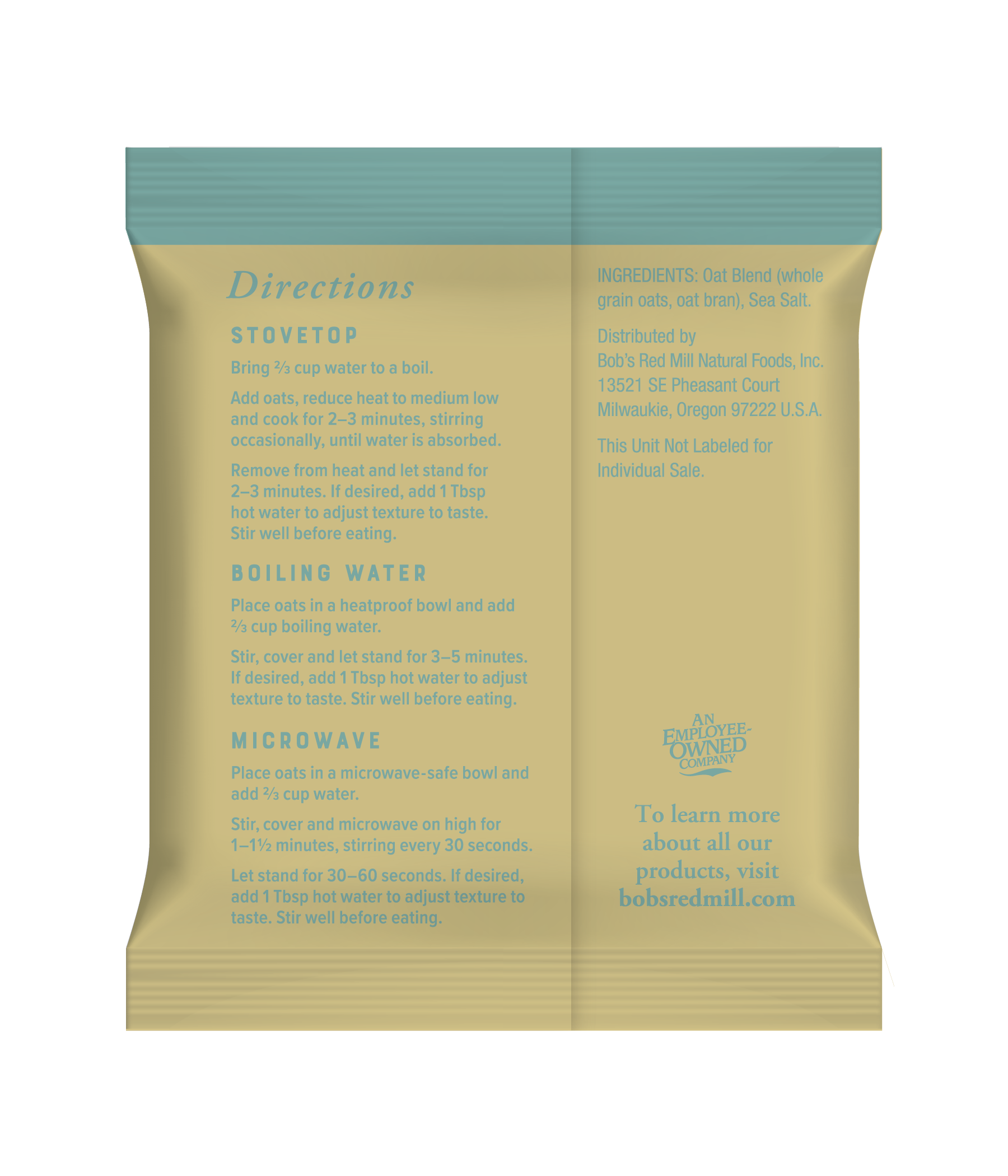 Oatmeal Packet Classic Sachet Back
