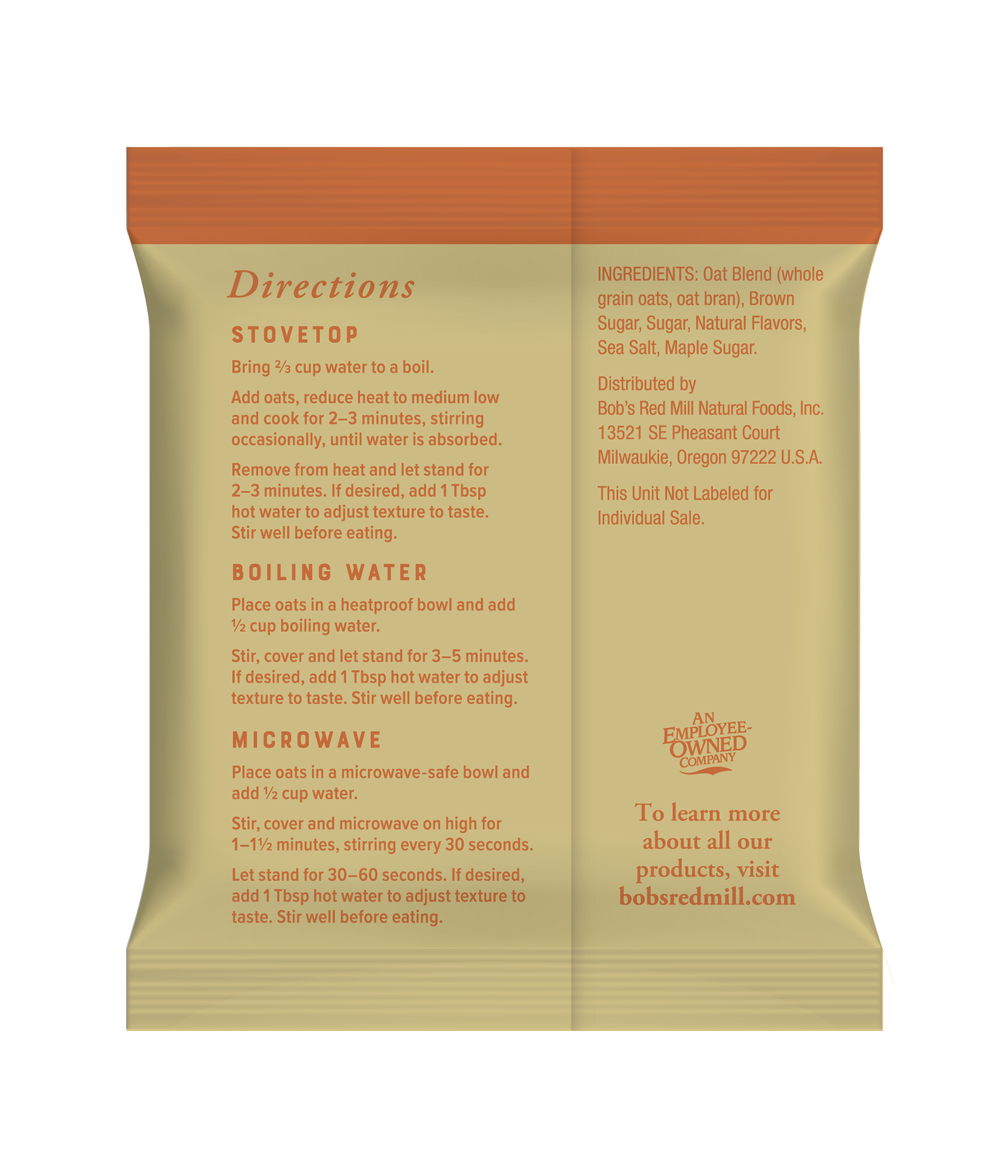 Oatmeal Packet Maple Brown Sugar Sachet Back