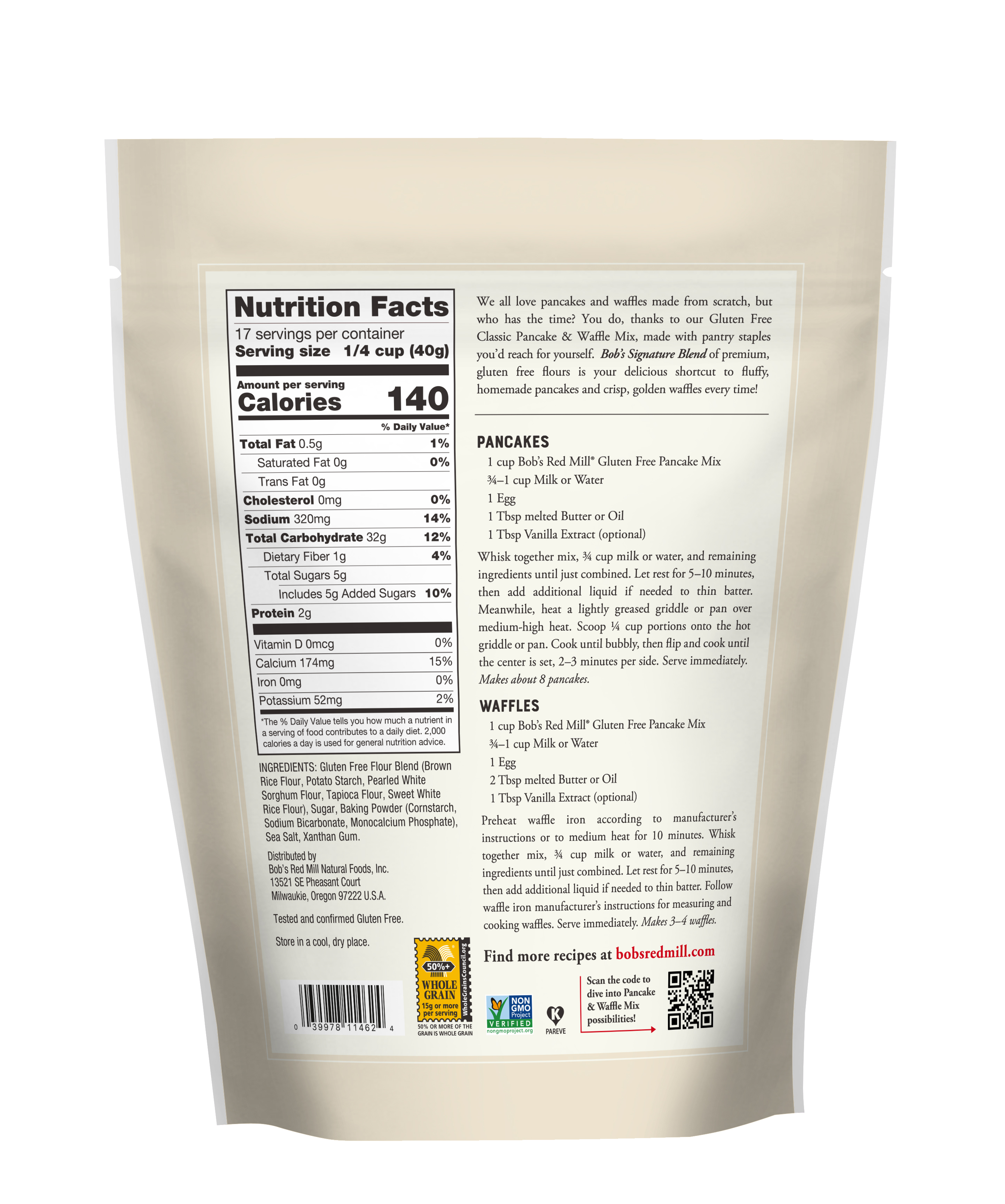 Gluten Free Pancake Mix Back