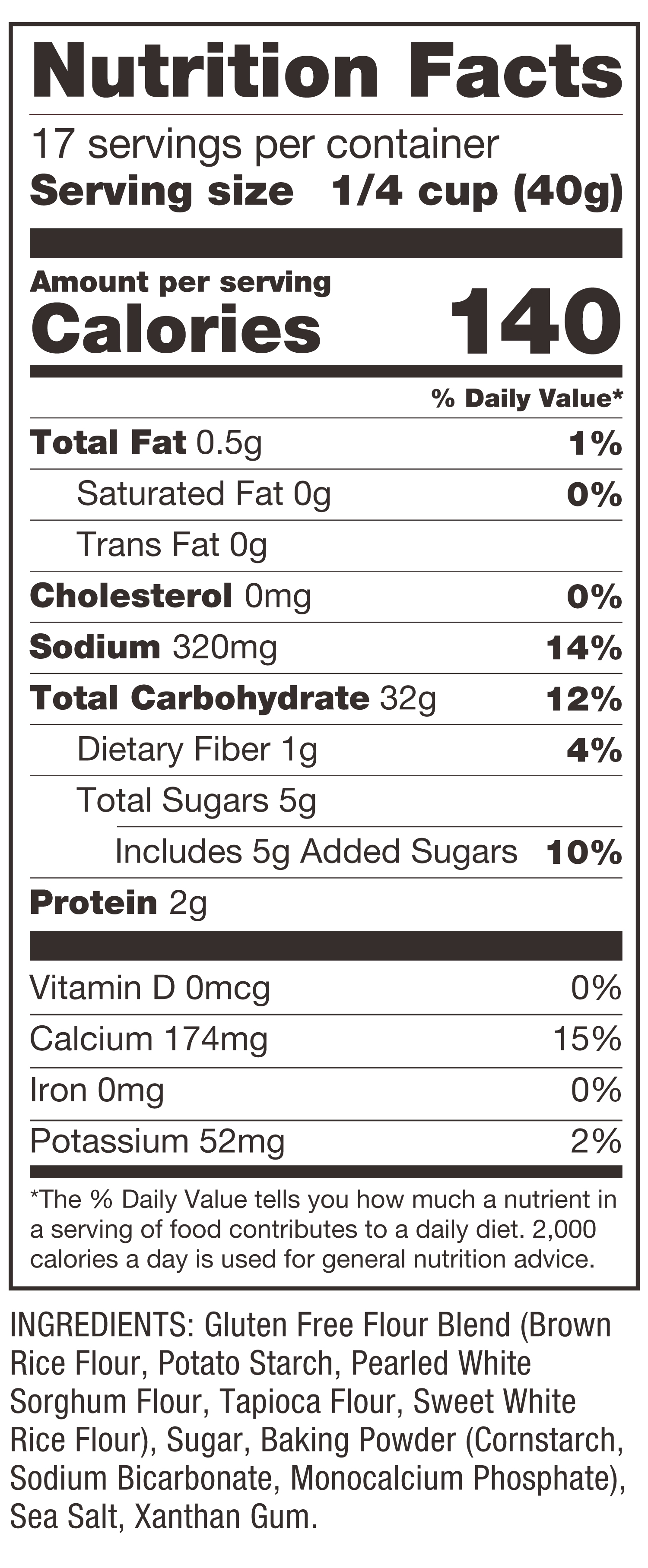 Gluten Free Pancake Mix Nutrition Panel