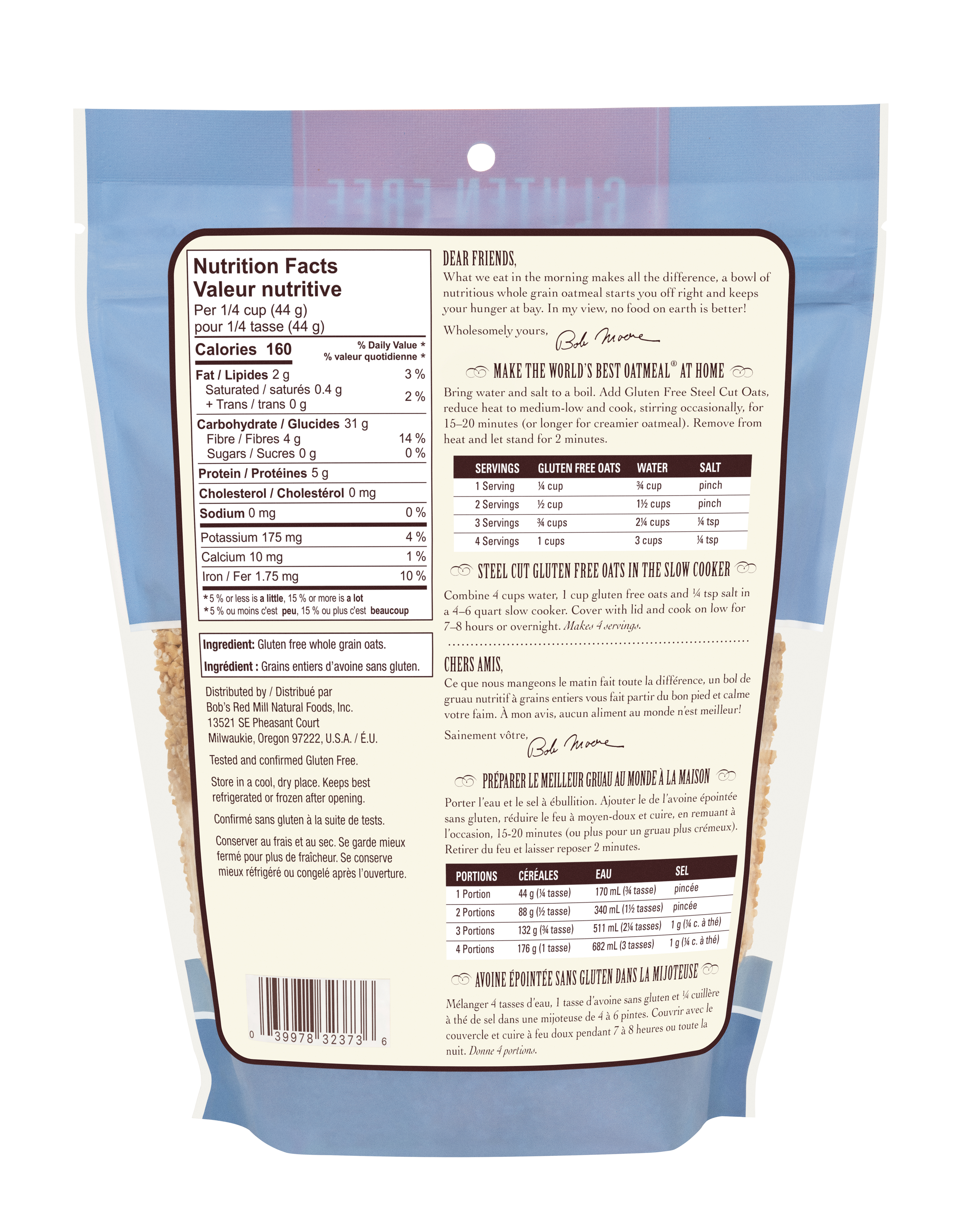 Gluten Free Steel Cut Oats- Canadian- back 680g
