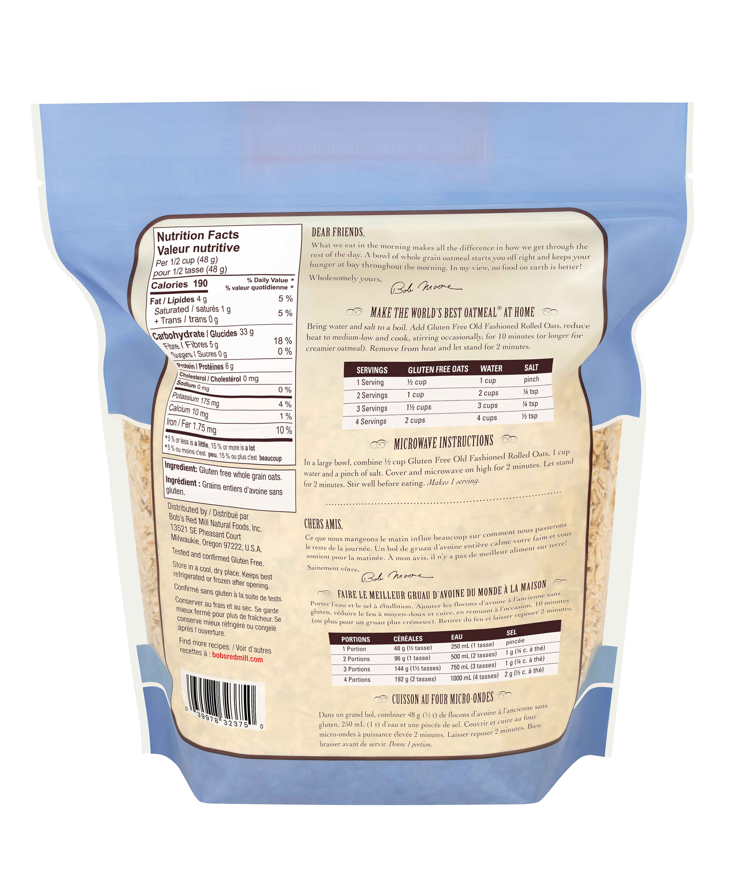 Gluten Free Regular Rolled Oats- Canadian- back 907g