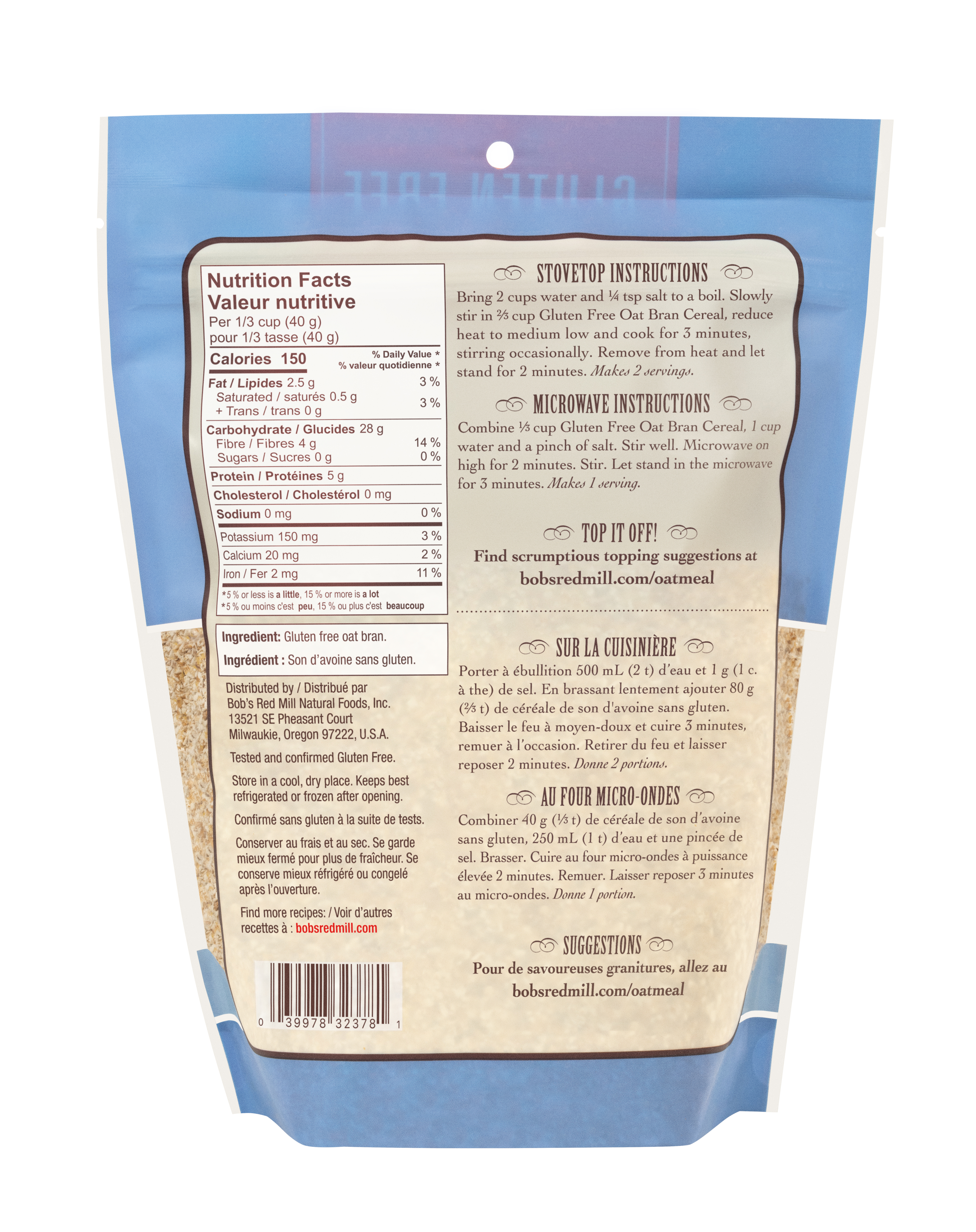 Gluten Free Oat Bran- Canadian- back 454g