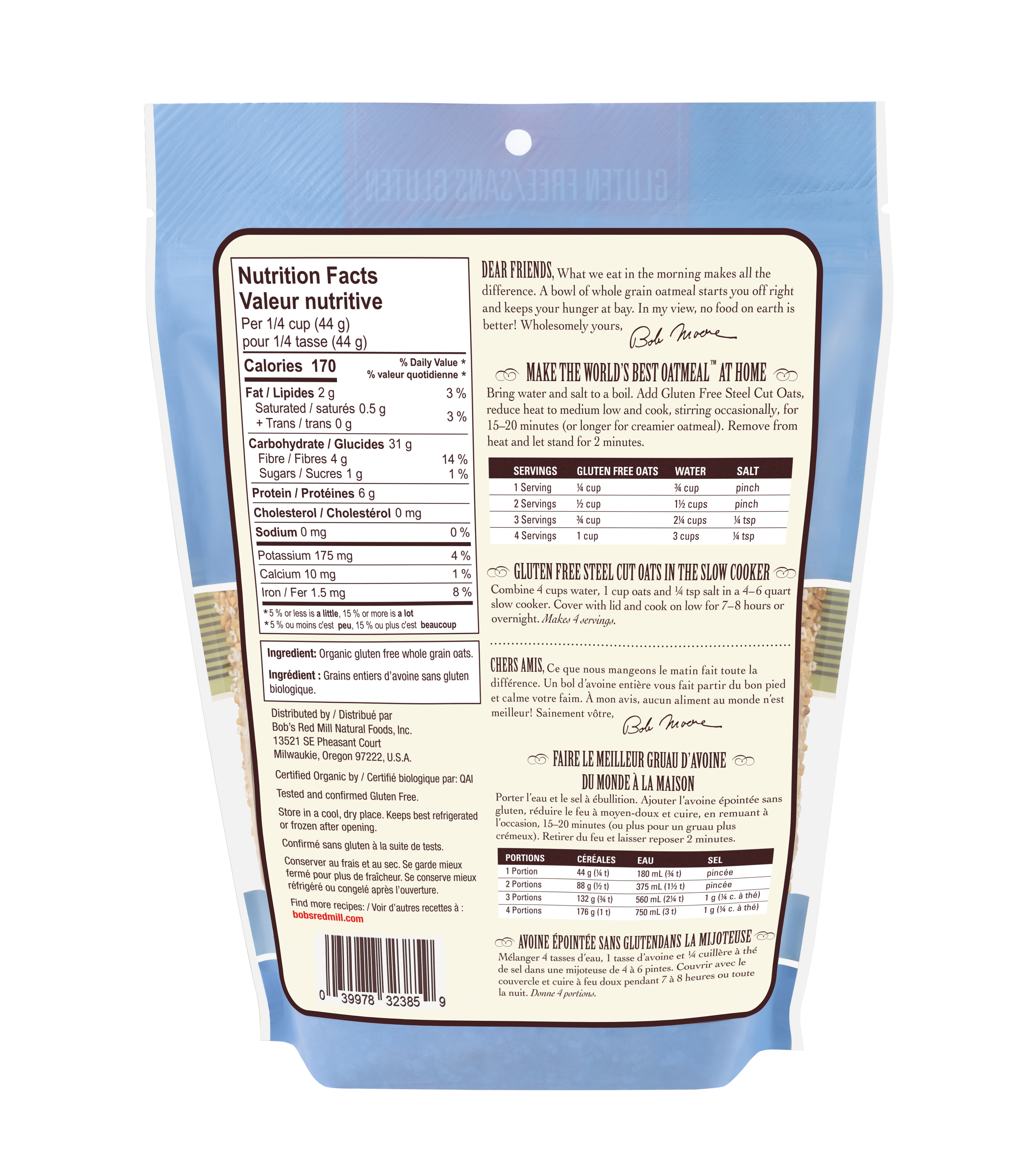 GF Organic Steel Cut Oats- Canadian 680g back