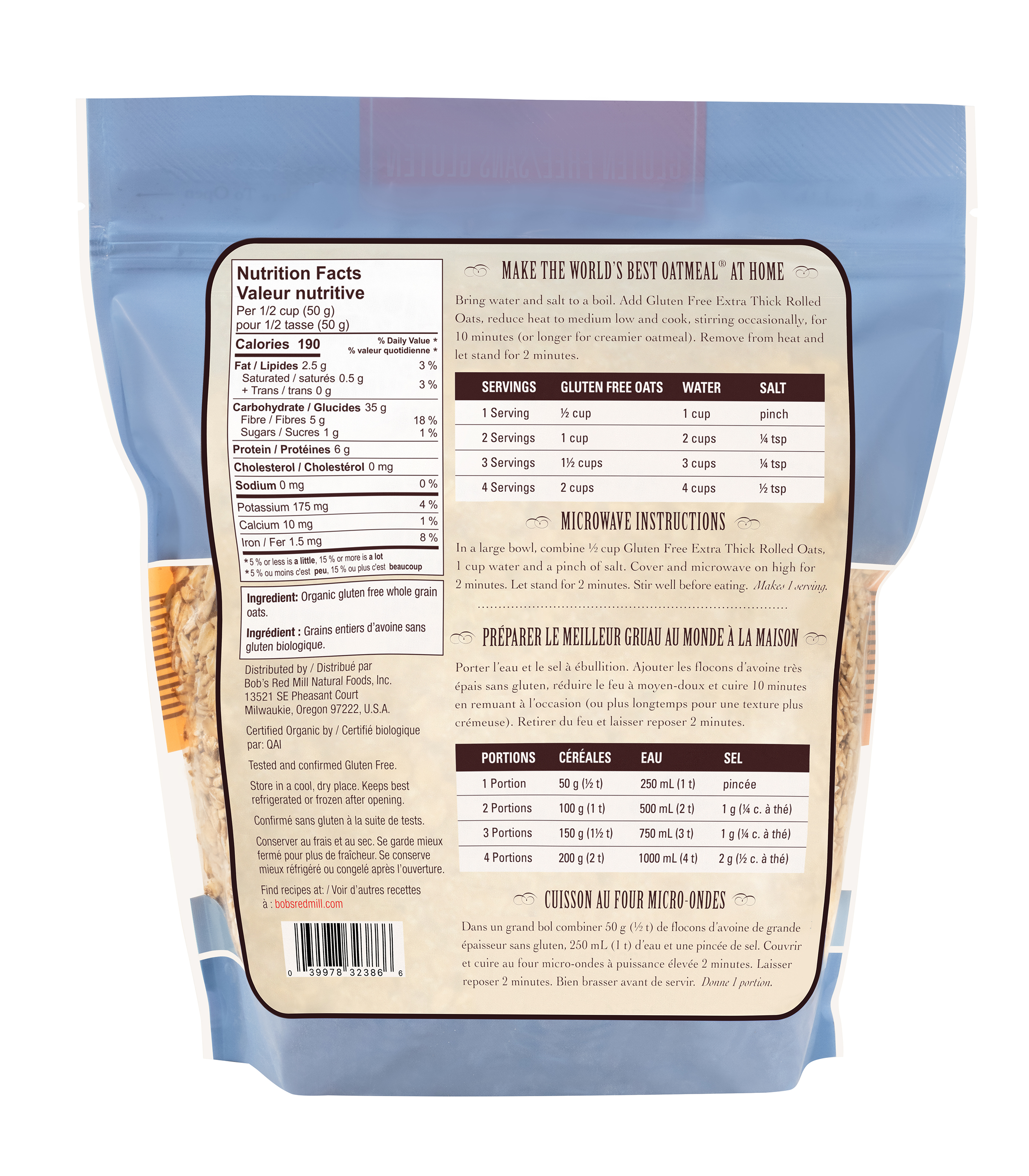 GF Organic Thick Rolled Oats- Canadian 907g back