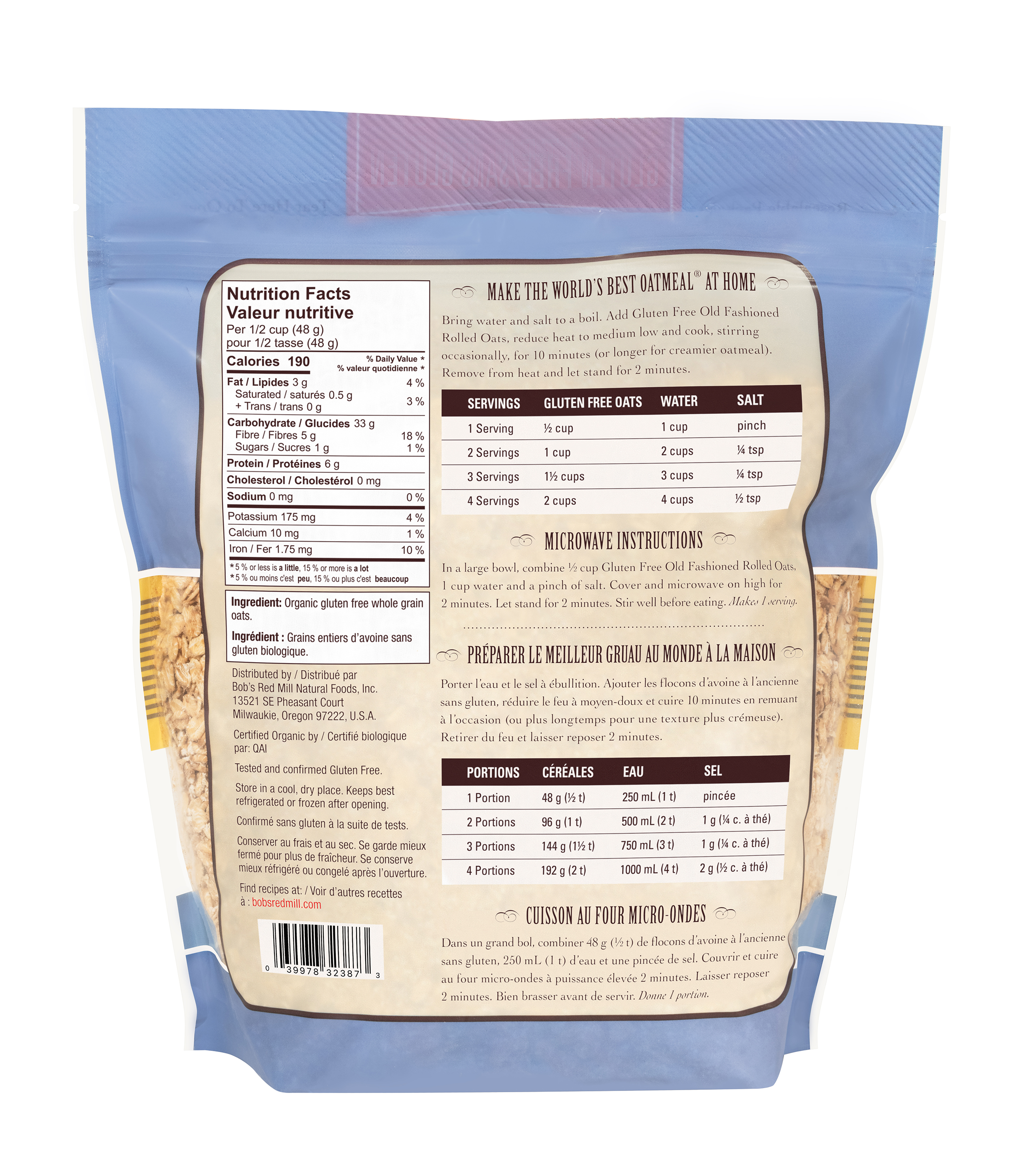 GF Organic Regular Rolled Oats- Canadian 907g back
