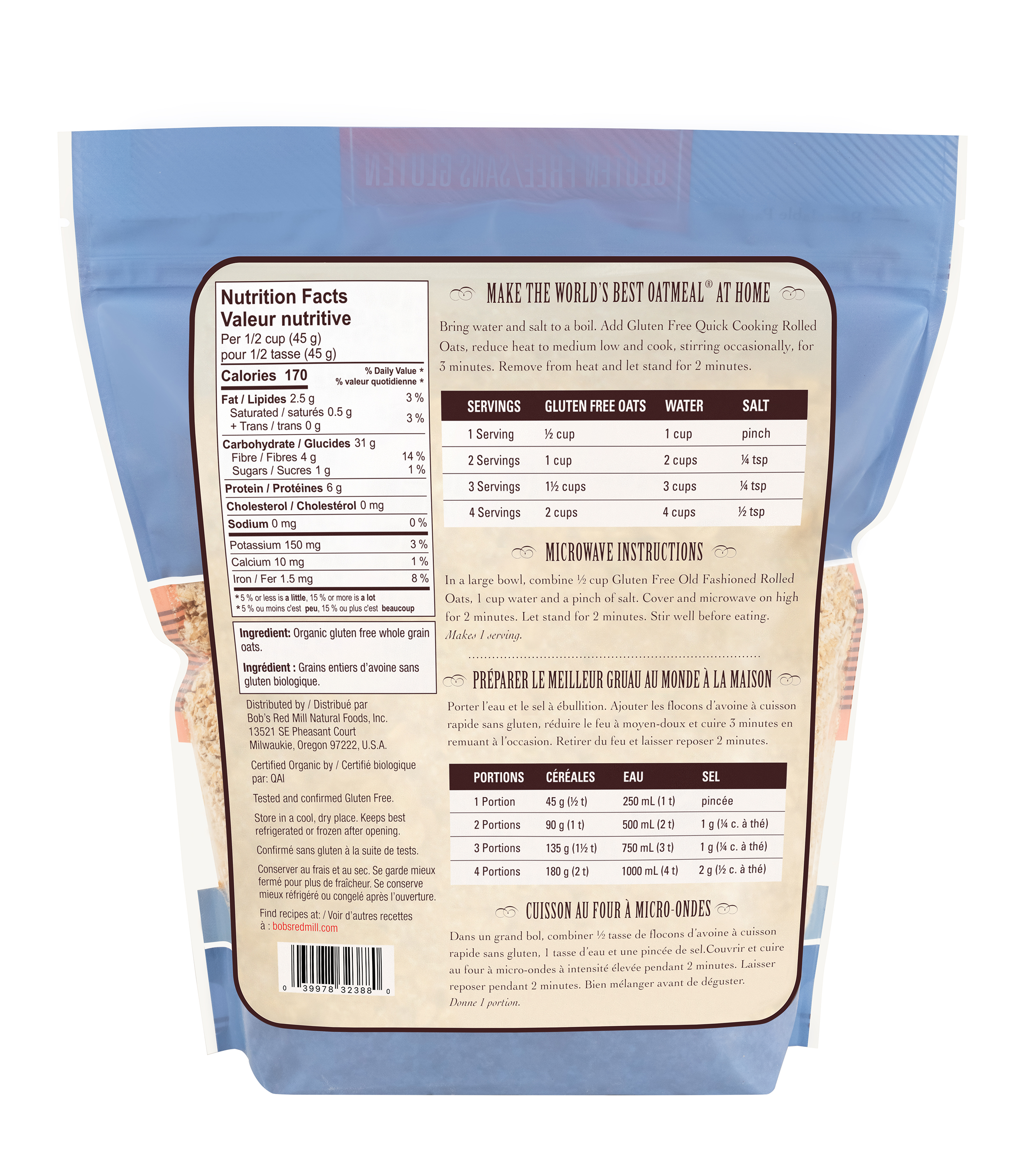 GF Organic Quick Cooking Rolled Oats- Canadian 794g back