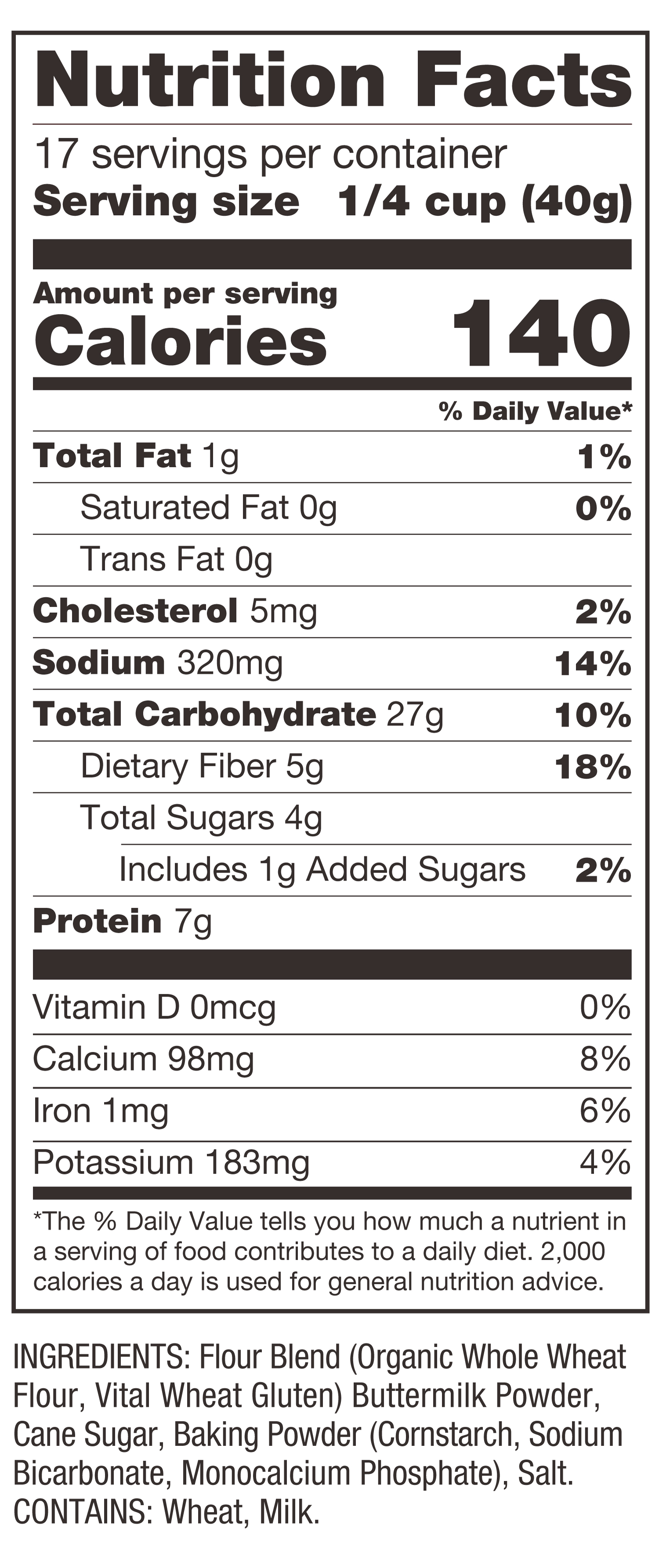 Whole Grain Buttermilk Pancake Nutrition Panel