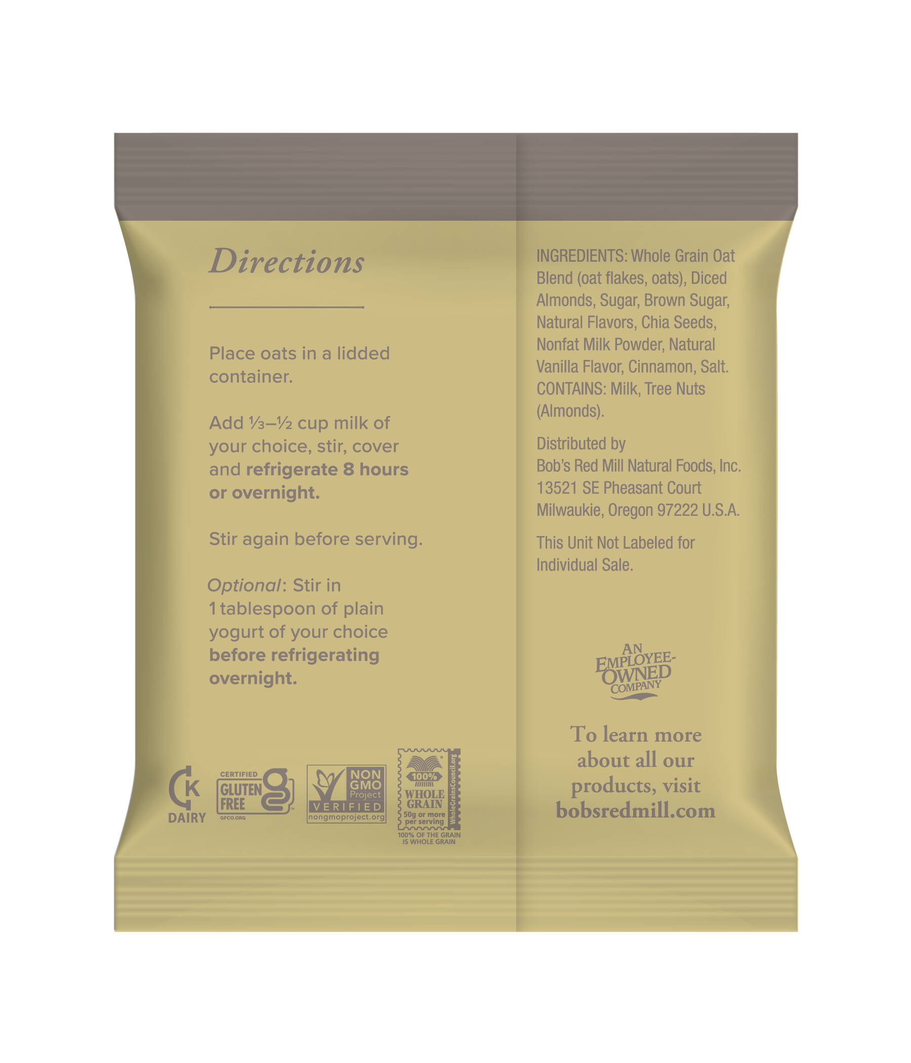 Overnight Protein Oats Vanilla Almond Sachet Back