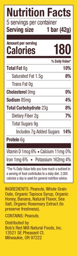 Peanut Butter Banana Bar - 5pk Nutrition Panel