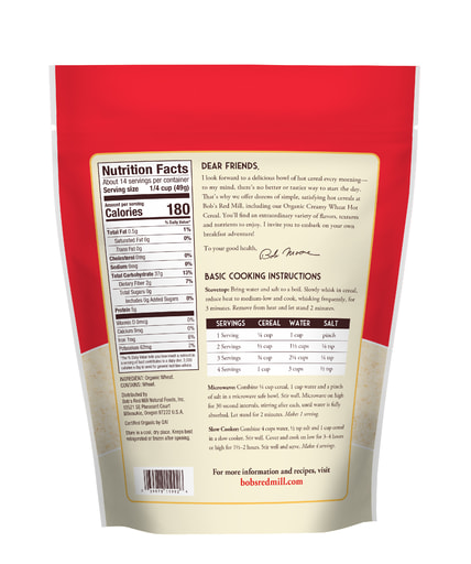 Back Image - Organic Creamy Wheat Hot Cereal