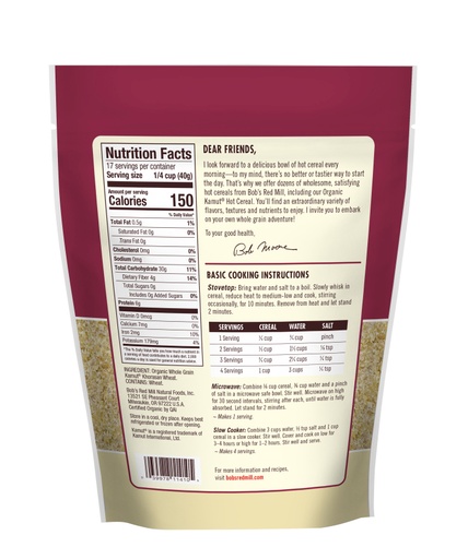 Organic Kamut Hot Cereal - back