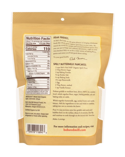 Organic Spelt Flour - Back