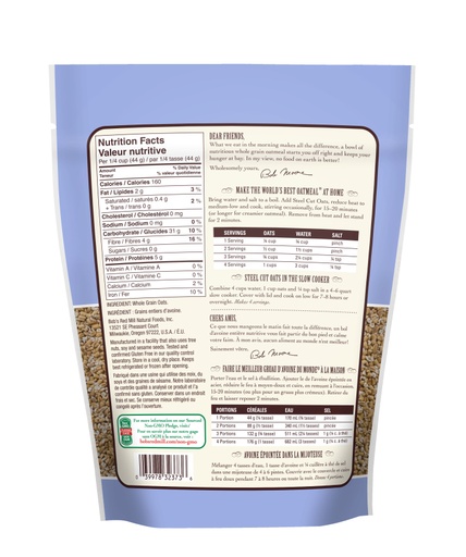 Gluten Free Steel Cut Oats- Canadian- back 680g