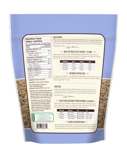 Gluten Free Regular Rolled Oats- Canadian- back 907g