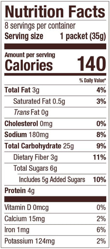 Brown Sugar & Maple Oatmeal Packet - Nutrition Panel