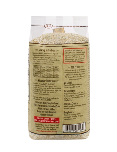Organic Cereal creamy buckwheat - back