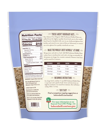 Gluten Free Organic Regular Rolled Oats- back