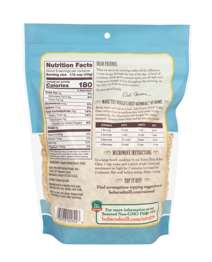 Organic Thick Rolled Oats- back 16 oz