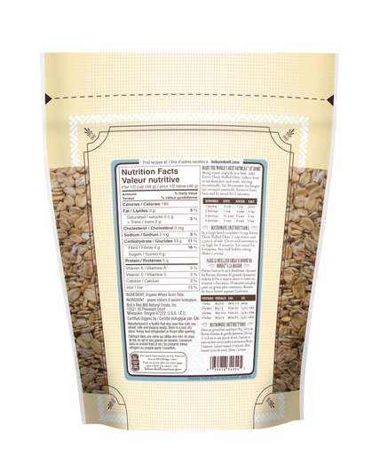 Organic Thick Rolled Oats- Canadian- back 454g