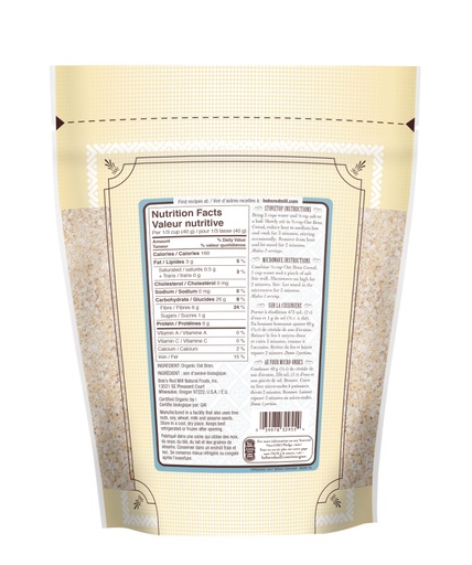 Organic Oat Bran- Canadian- 510g back