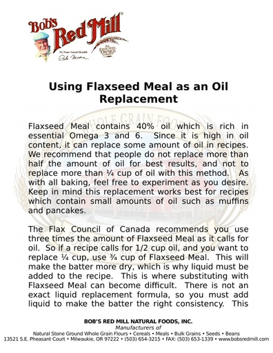 Flax As Oil Replacement Info Sheet