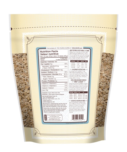 Organic Regular Rolled Oats- Canadian- back 907g