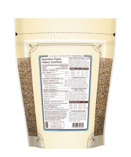 Organic Quick Cooking Steel Cut Oats- Canadian- 624g back