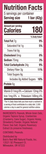 Peanut Butter Jelly Bar - 5pk Nutrition Label