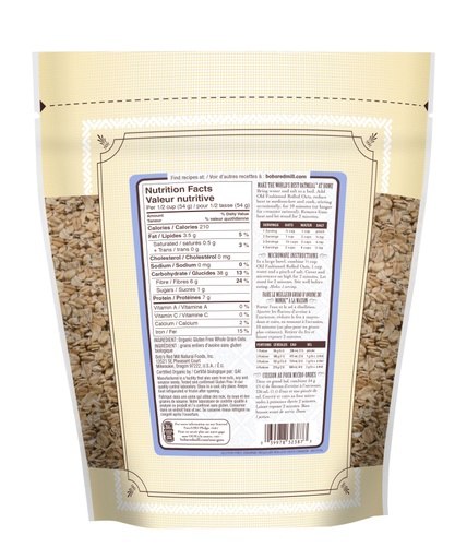 Gluten Free Organic Regular Rolled Oats- Canadian- back 907g