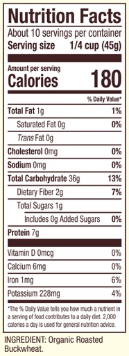 Organic Kasha- Nutritional Panel