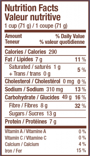 GF Oatmeal cup blueberry hazelnut - canadian - nutritional label