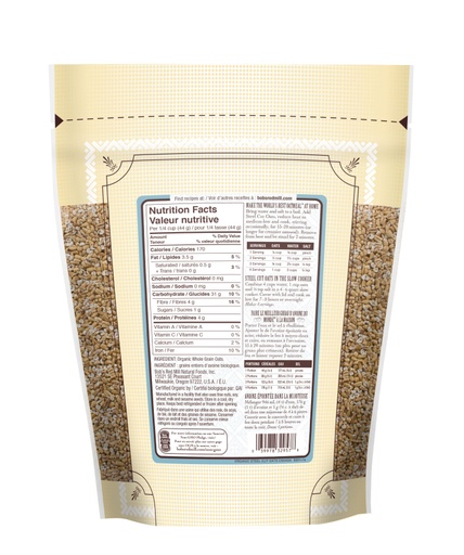 Organic Steel Cut Oats- Canadian- 680g back