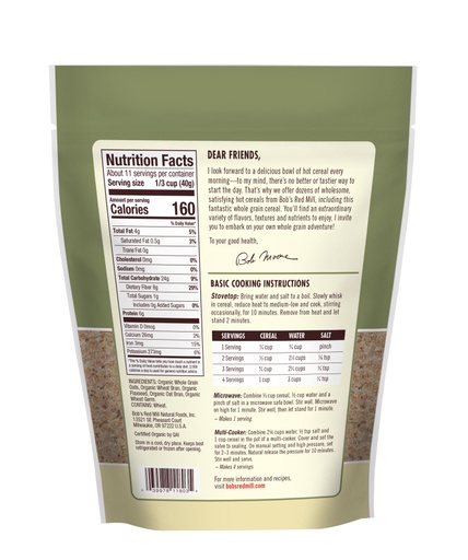 Organic High Fiber Hot Cereal - back