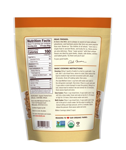 Organic Farro, 24 oz- back